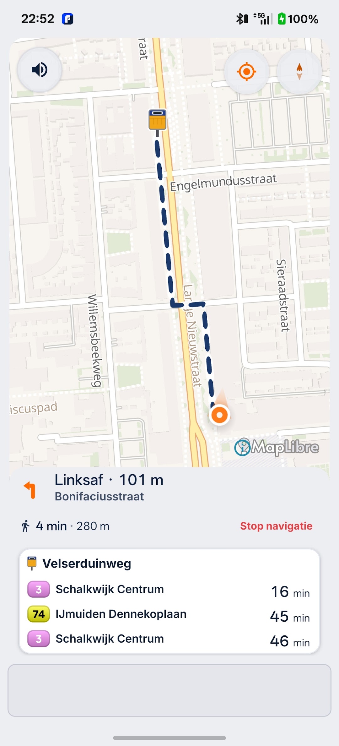 Snelste looproute naar de opstapplek
