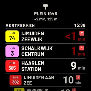 Dichtstbijzijnde halte op Wear OS, met actuele vertrektijden